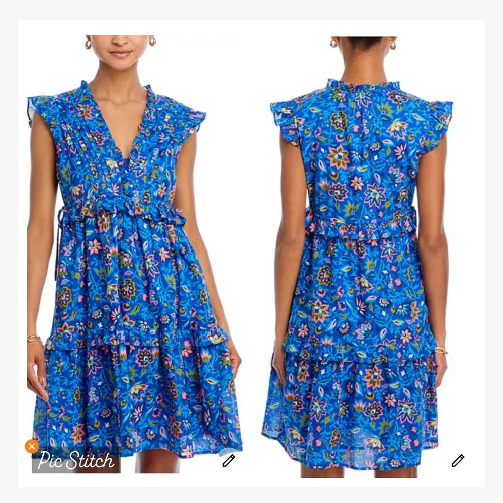 Banjanan Blue Floral Ruffle Tiered Dress